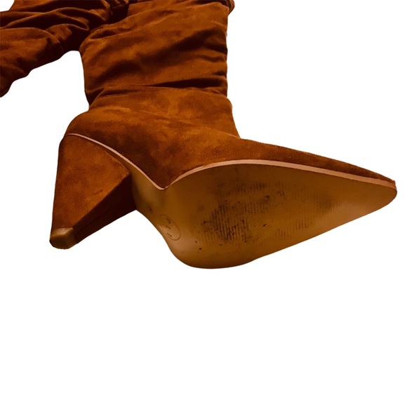 Pointed Toe Over The Knee High Heel Boots Chocolate - Picture 8 of 12